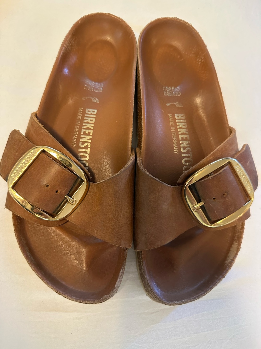 Birkenstock Big Buckle Madrid Oiled Leather Cognac Sandals Size 38